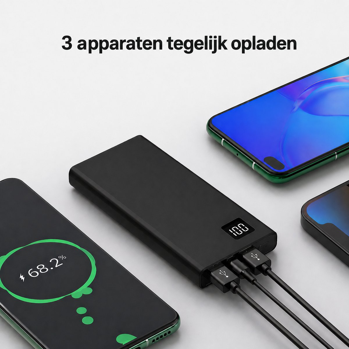 Evy24 Powerbank 30.000mAh - Snellader 22.5W - USB-C & USB-A 4 Poorten - iPhone & Android - Draadloos & Snelle Oplader - Compact & Draagbaar - Externe Batterij voor Smartphone, Tablet, Oordopjes - Zwart – foto 6