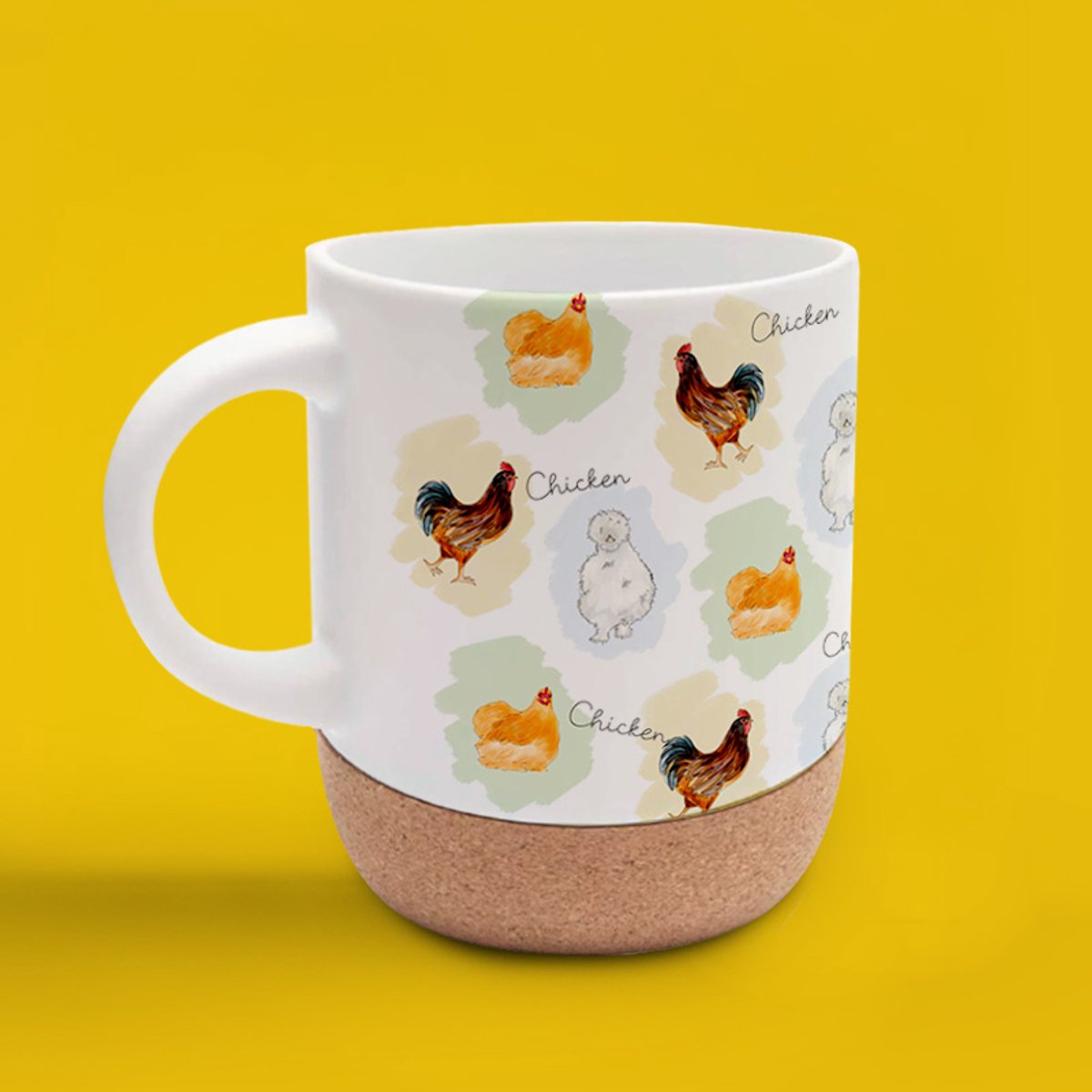 Leuke mok - Chickens - kippen - origineel design - hand bedrukt herbruikbare mok - to go - reisbeker - koffietijd - teatime - afneembare kurken onderzetter