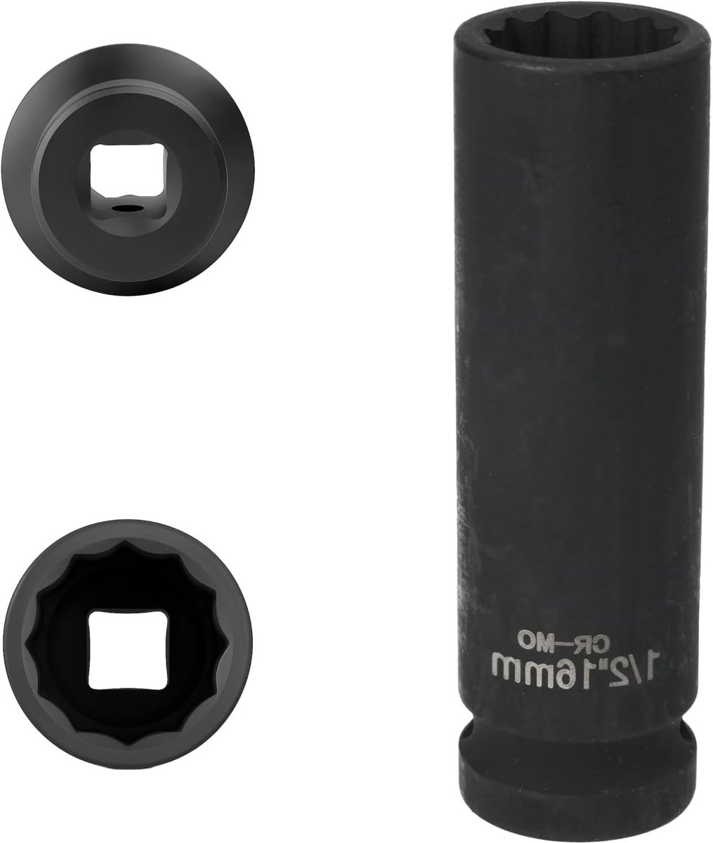 Slagdop 1/2 inch 16 mm van chroom-molybdeenstaal CR-MO, 12-kant, voor professioneel gebruik en hoge duurzaamheid