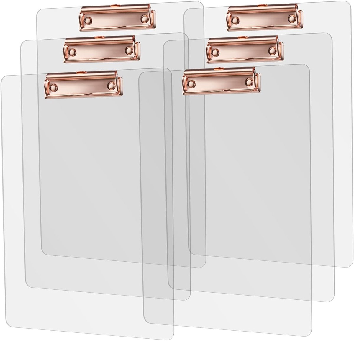 Schrijfmappen met Roségouden Clip, Transparante A4 Clipboard Set van 6, Ideaal voor Kantoor en School