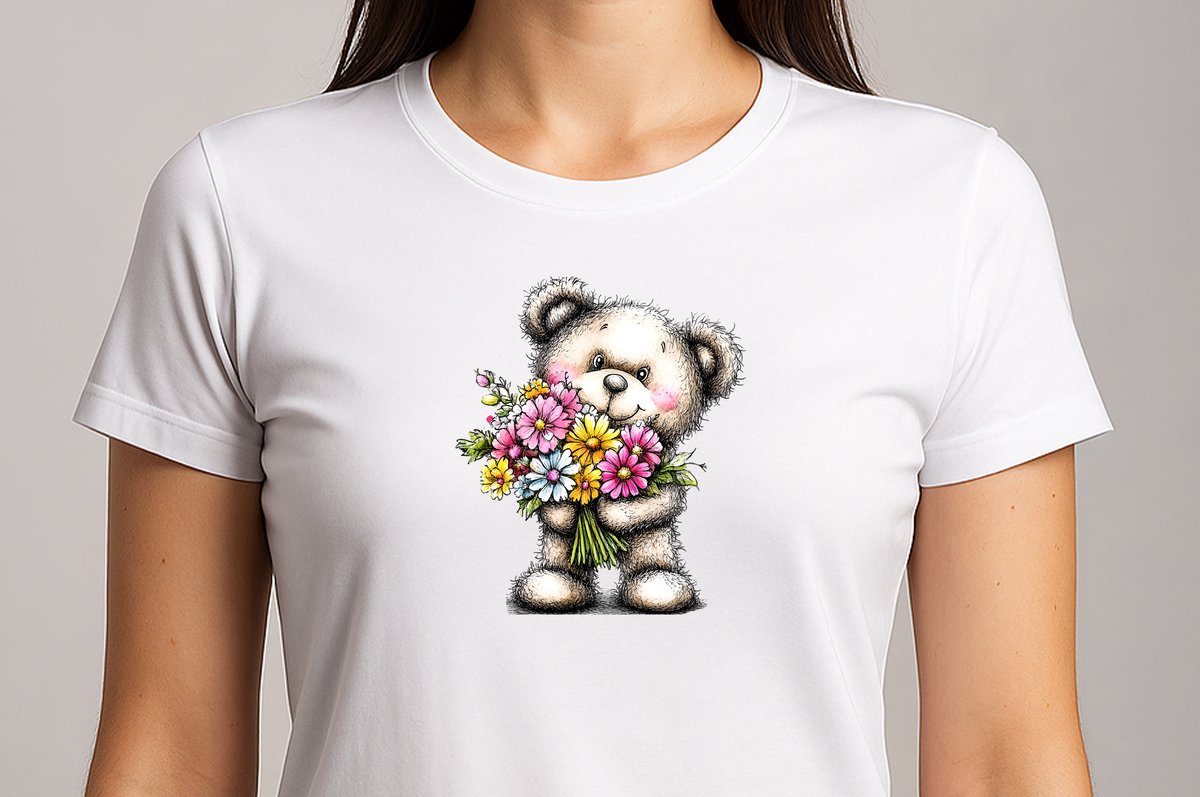 Knuffelbeer Bloemen Design - T Shirt - cute - kawaii - Gift - Cadeau - schattig - schattigdesign - liefdesign - pastelkunst