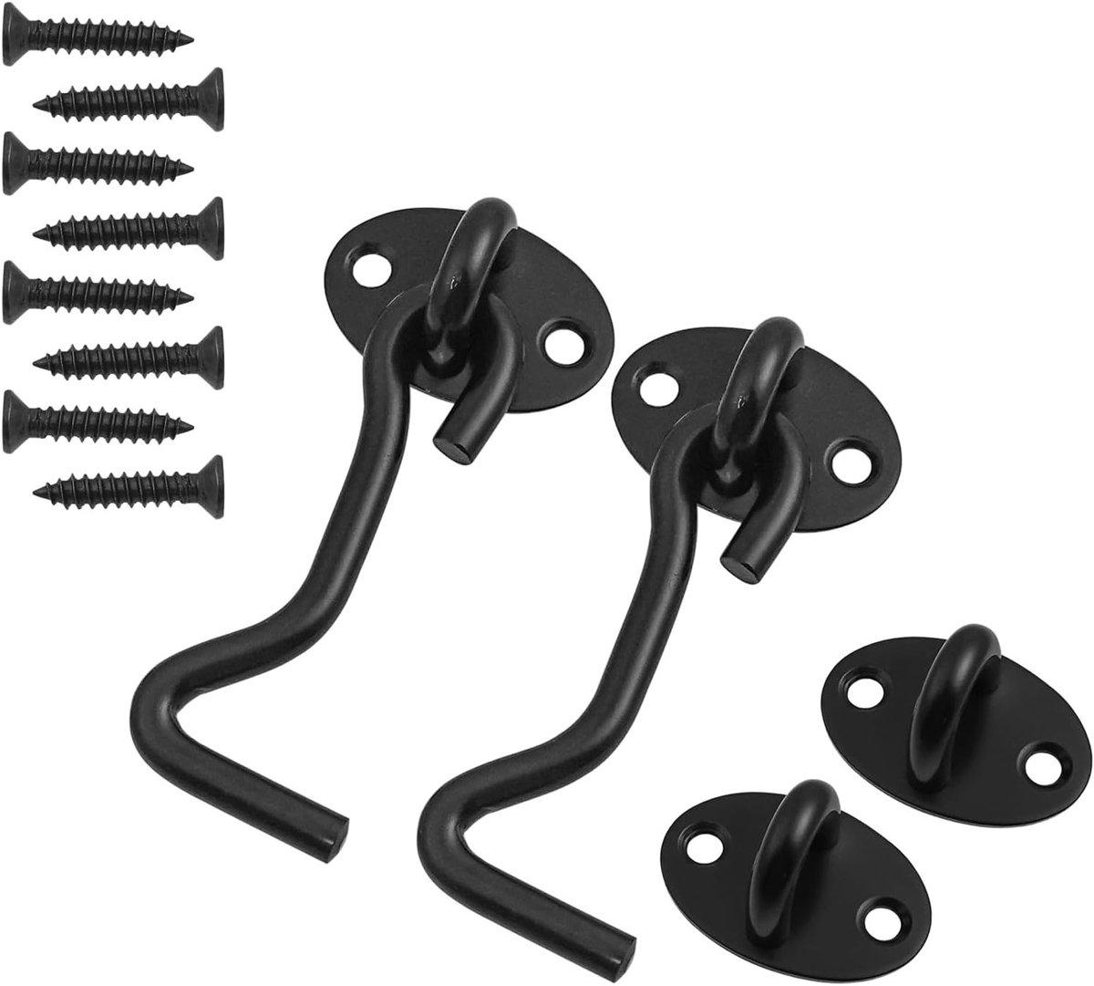Set van 2 RVS Stormhaken van 7.5 cm met 8 Bevestigingsschroeven voor Deuren, Garagedeuren en Ramen, Zwart