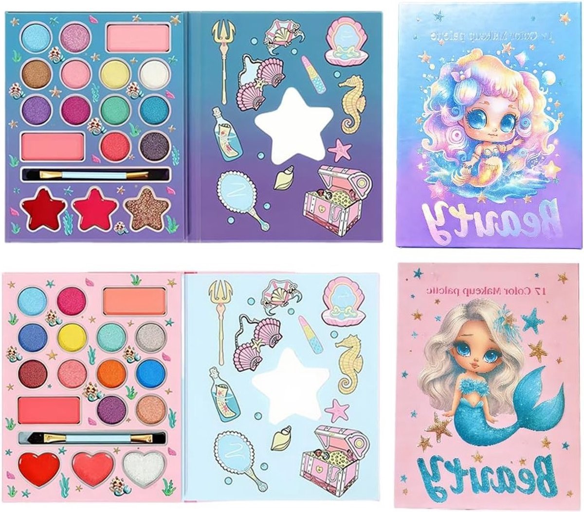 Make-up Set voor Meisjes met Zeemeermin Oogschaduwpalet, Wasbare Make-up en DIY Prinsessen Accessoires voor Kinderen