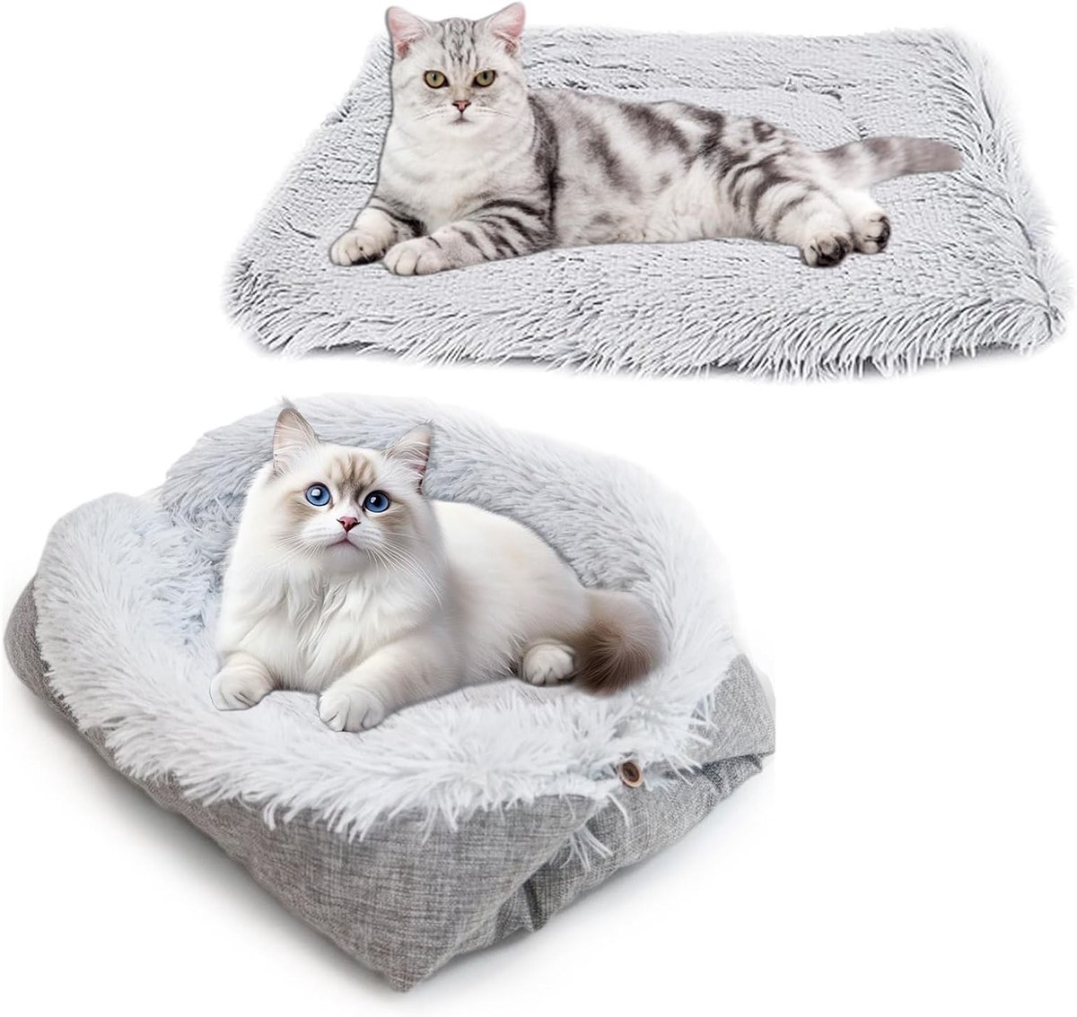2-in-1 Kattenbed en Kussen, Wasbaar Pluche Mat voor Katten en Kleine Honden, 61 x 51 cm, Comfortabel en Warm, Ideaal voor Konijnen