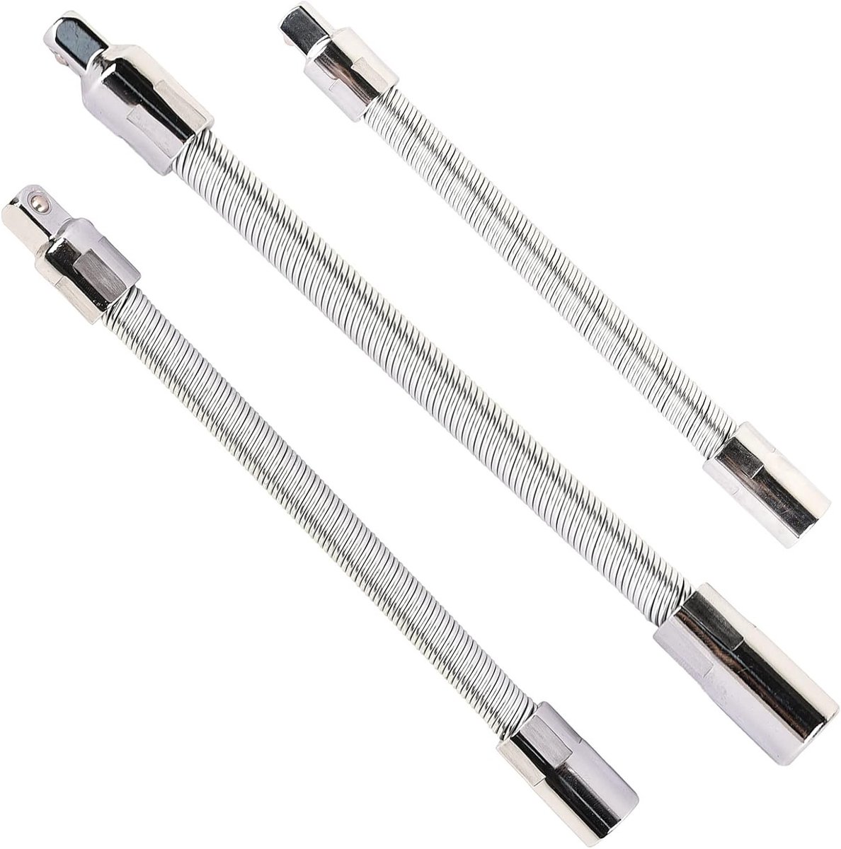Flexibele Verlengstangen voor Steeksleutels, Set van 3 Stuks, RVS, Geschikt voor 1/4", 3/8" en 1/2" Aandrijving, Ideaal voor Klussen en Onderhoud