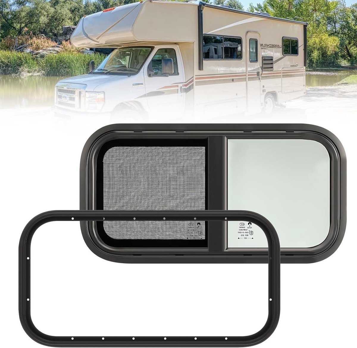 Zwarte motorhome zijraam 600 x 300 mm, caravan venster voor optimale ventilatie en lichtinval