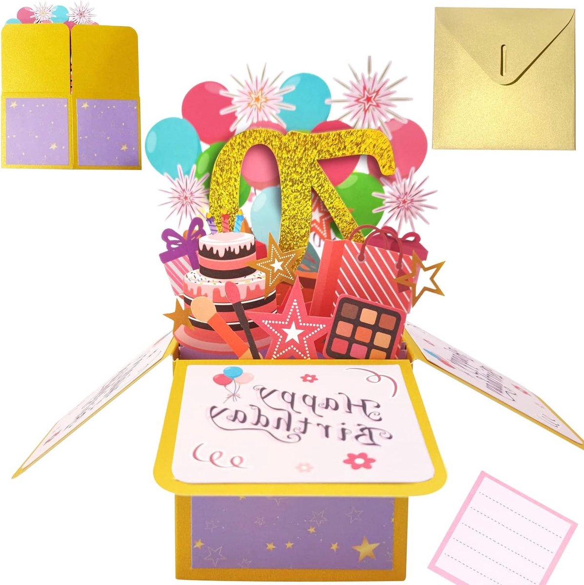 Verjaardagskaart 70 Jaar, 3D Pop-up Kaart met Envelop, Perfecte Cadeau voor Vrouwen, Mannen en Vrienden
