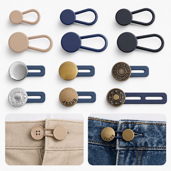 BOTC Knoopsgat Verlenger - 1 set van 12 stuks - 15-17 MM - Broekverbreder - Jeans Broek Verbreder - Broekverbredende Knoop
