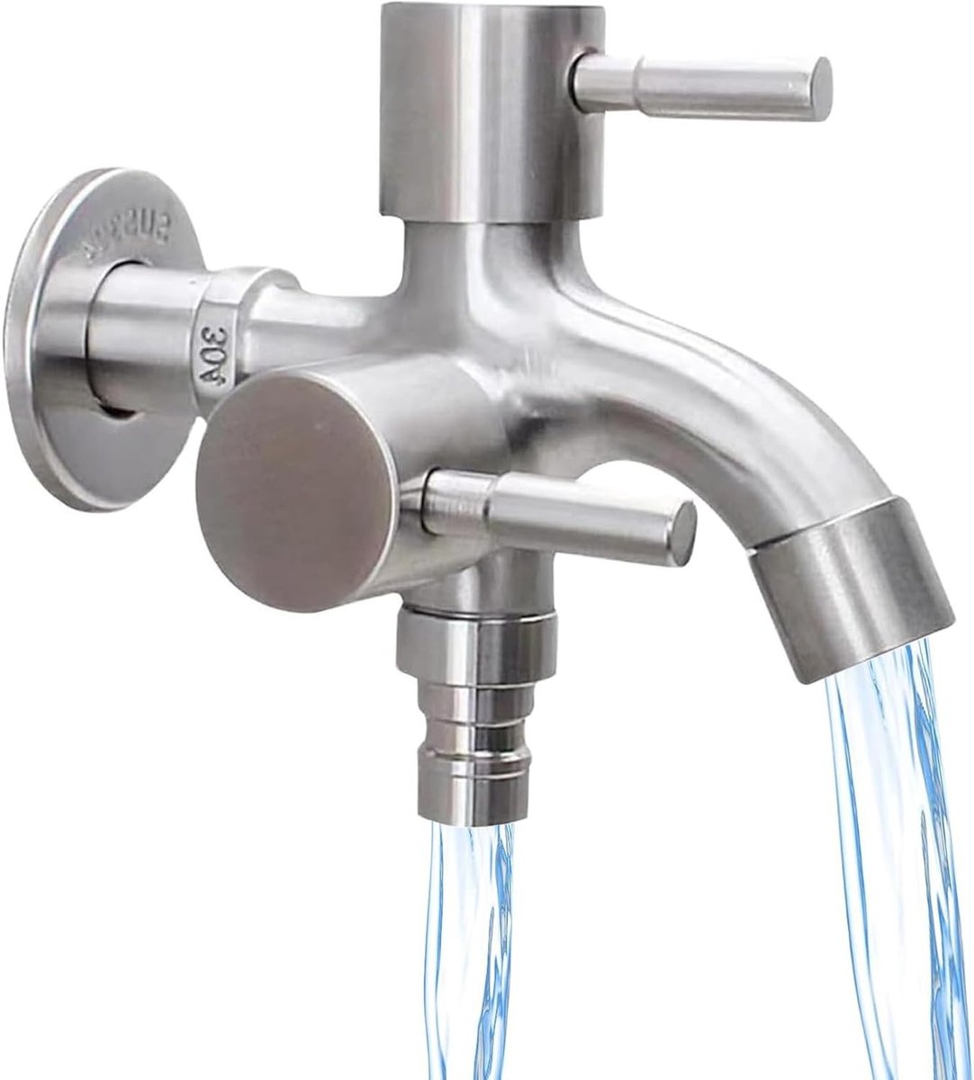 Multifunctionele Dubbele Waterkraan 1/2 Inch van RVS, Universele Uitloop voor Wasmachines, Keuken en Tuin