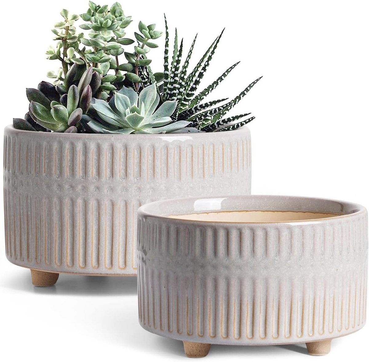 Moderne keramische bonsai potten met afvoergaten, set van 2, 42+20cm, ideaal voor binnen, perfect voor vetplanten en als cadeau voor Moederdag