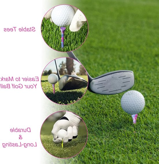 Set van 8 Geverfde Golf Tees van Bamboe 83mm in Roze-Paars, Duurzaam Golfaccessoire voor Vrouwen, Ideaal voor Training en Wedstrijden — afbeelding 3