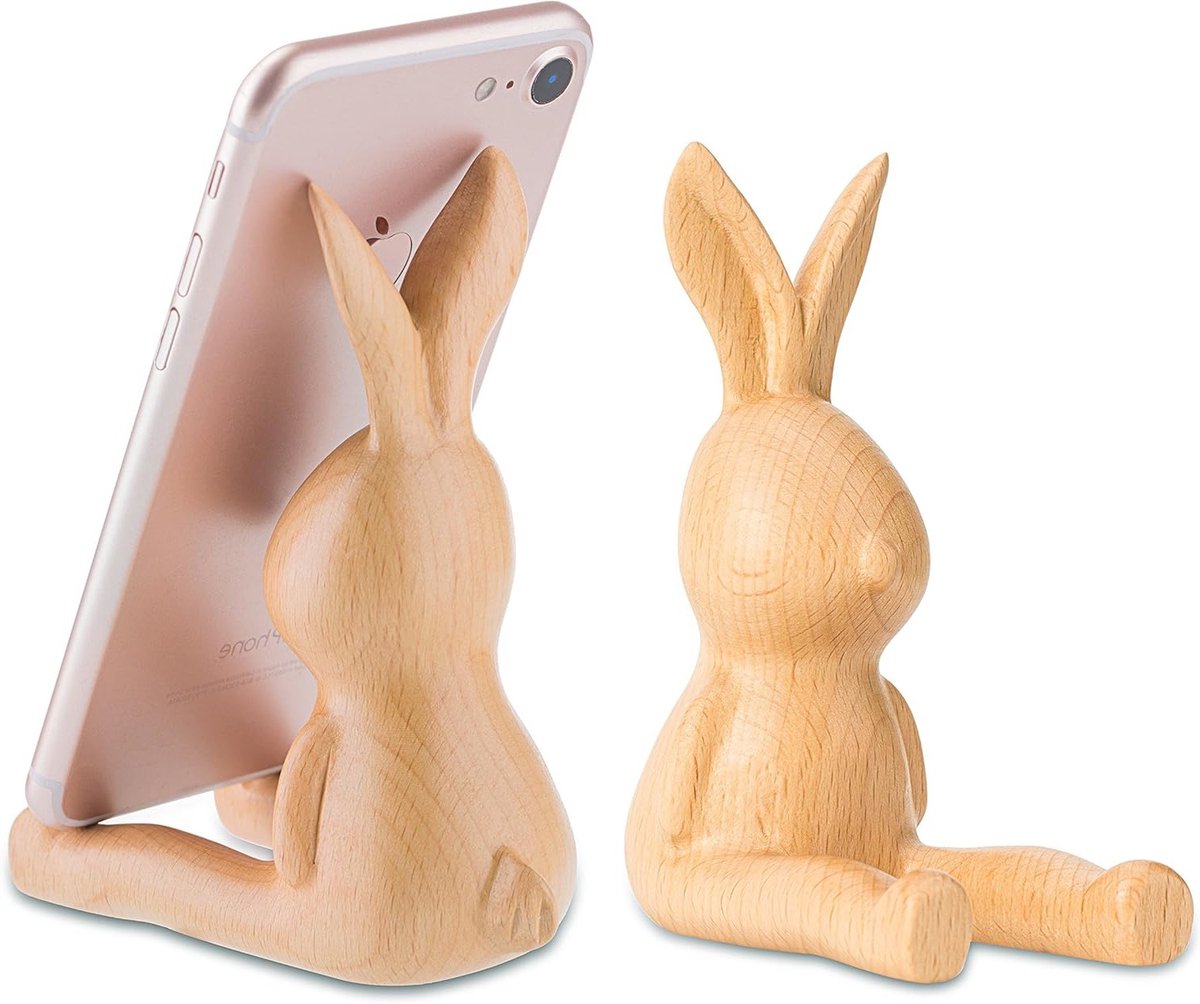 Houten Telefoonstandaard in Konijnvorm, Multifunctionele Bureau Decoratie, Perfect als Cadeau voor Valentijnsdag en Pasen