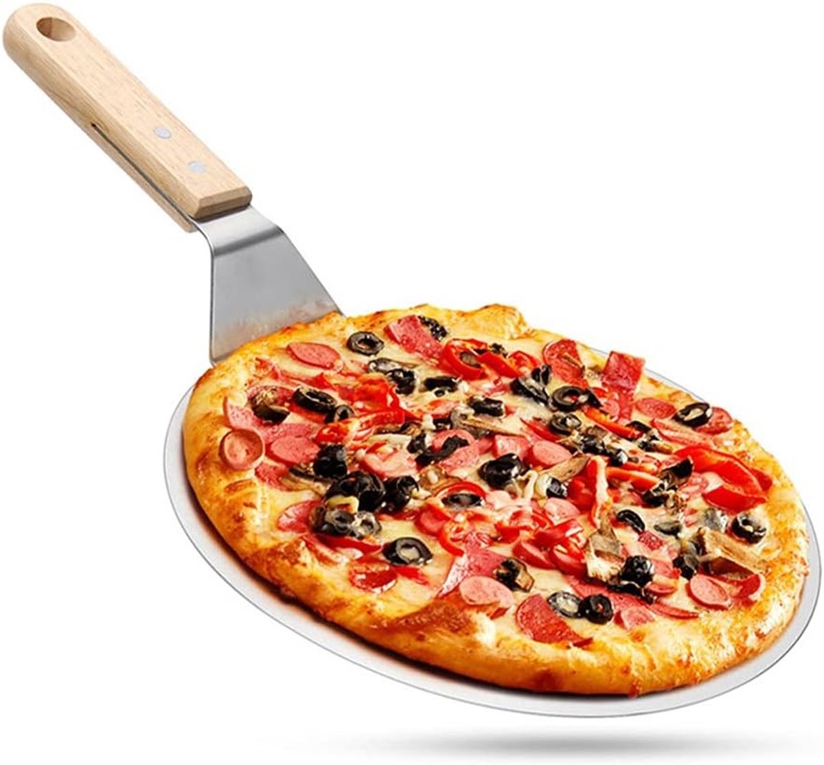 Premium Pizza Schep van RVS en Beukenhout voor het Bakken van Pizza, Brood, Taarten en Koekjes (25 cm)