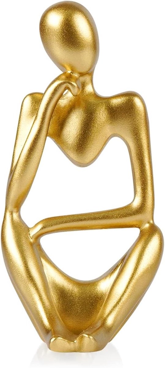 Moderne Abstracte Sculptuur voor Woonkamerdecoratie - Boekenwurm Harsfiguur in Zwart, Wit en Goud - Unieke Kunst voor Kantoor en Plankdecoratie