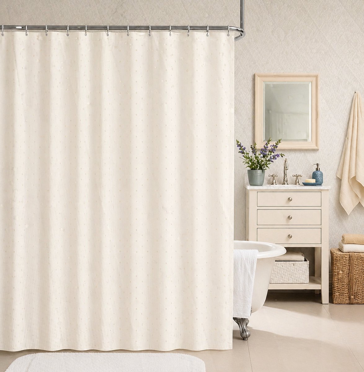 Douchegordijn de Luxe Blocks Beige - Luxe Jacquard Douche gordijn met Subtiel Ingeweven Blokjes – Stijlvol & Elegant