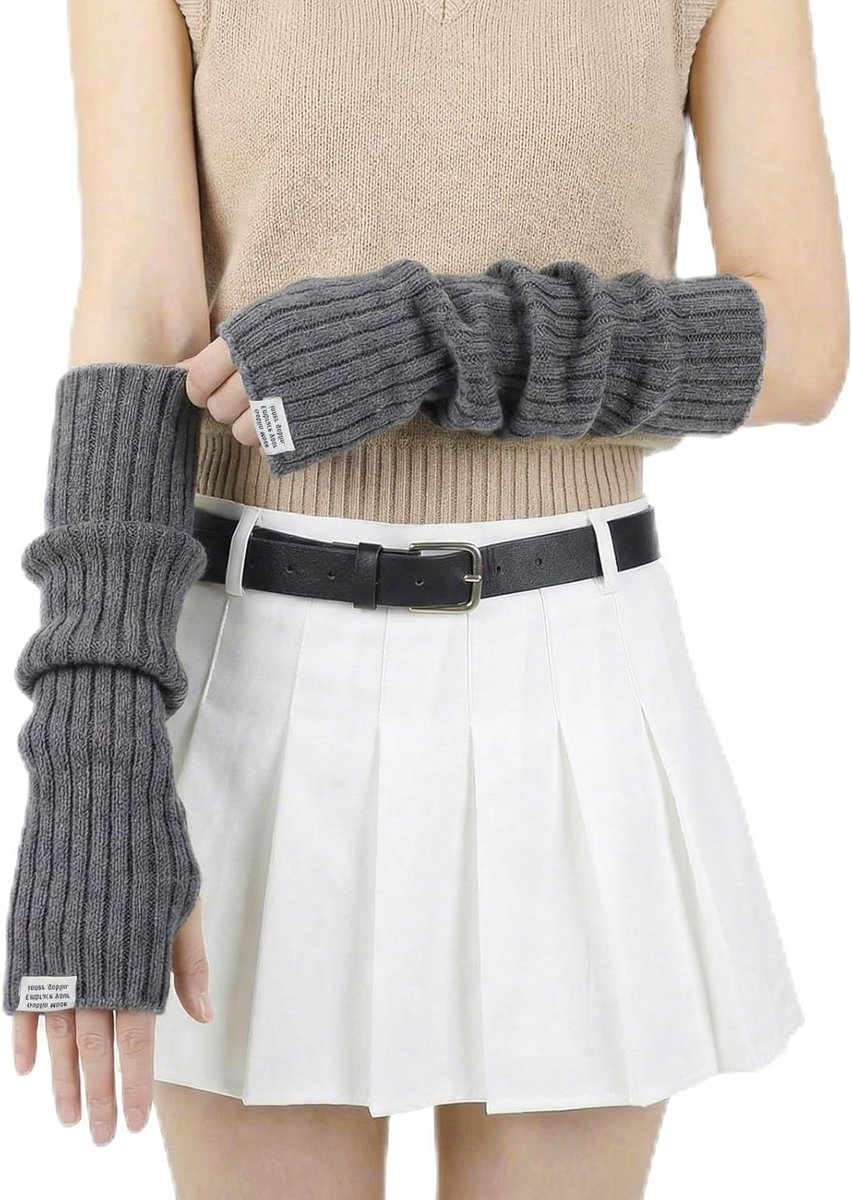 Dames Arm Warmers voor de Winter - Gebreide Lange Vingerloze Handschoenen met Duimopening, Perfect voor Y2K Gothic Punk en Hip Hop Stijl, Grijs, Maat L
