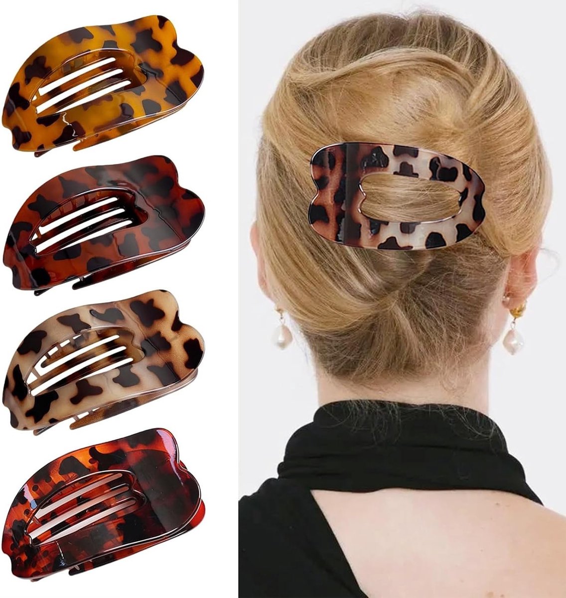 Set van 4 Haarcombs voor Sterke Grip - Glanzende Platliggende Krabbencombs voor Alle Haartypes, Ideaal voor Vrouwen en Haarstyling
