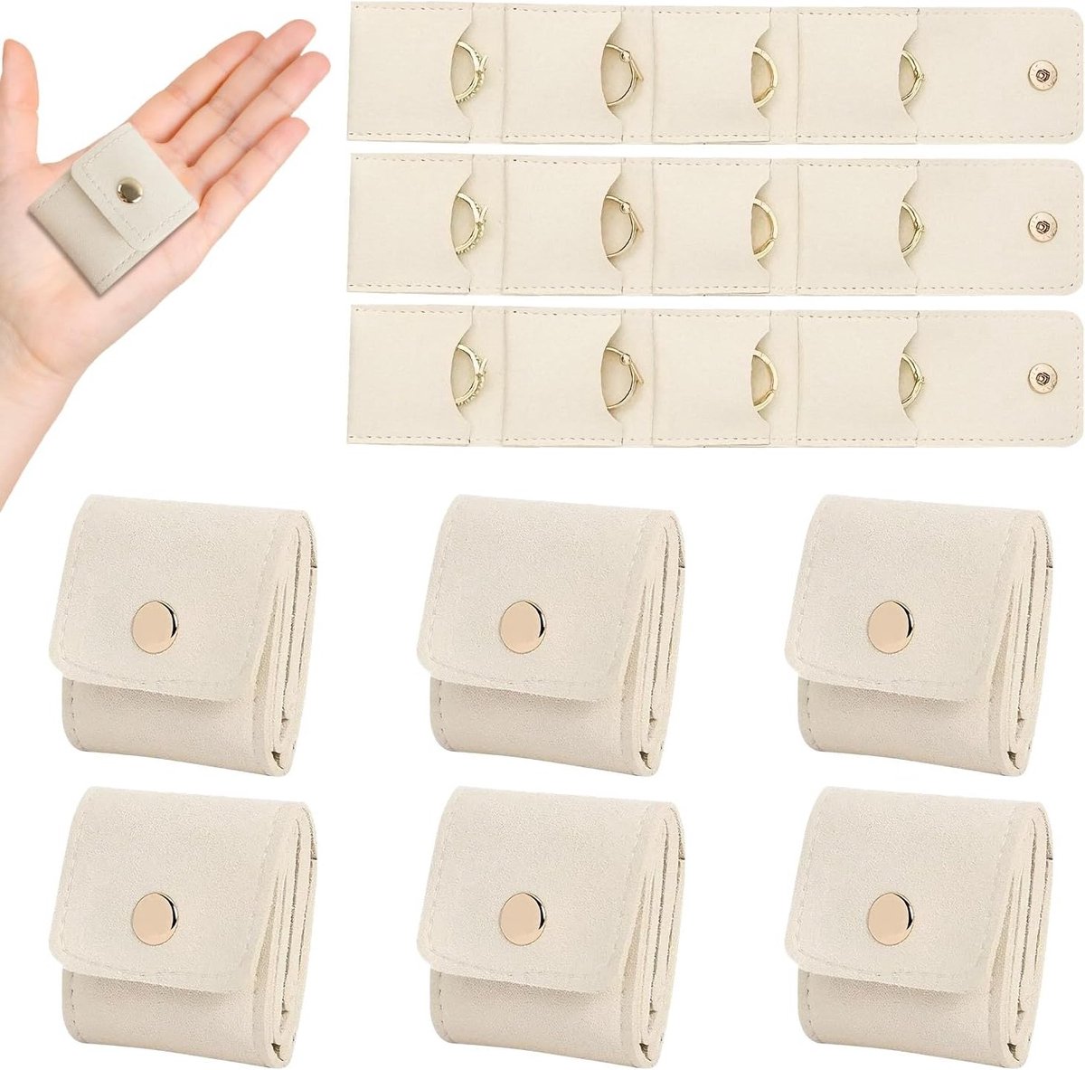 Opvouwbare Mini Sieraden Organizer voor Reizen - Handige Tas voor Oorbellen, Ringen en Kettingen - Beige