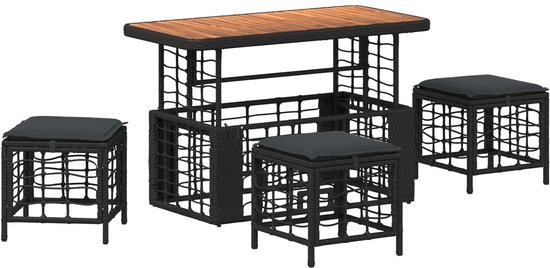 vidaXL - Jardin - Table à manger - Ensemble - 4 - pièces - Noir - et - Gris - Rotin - Synthétique - et - Bois - d'Acacia