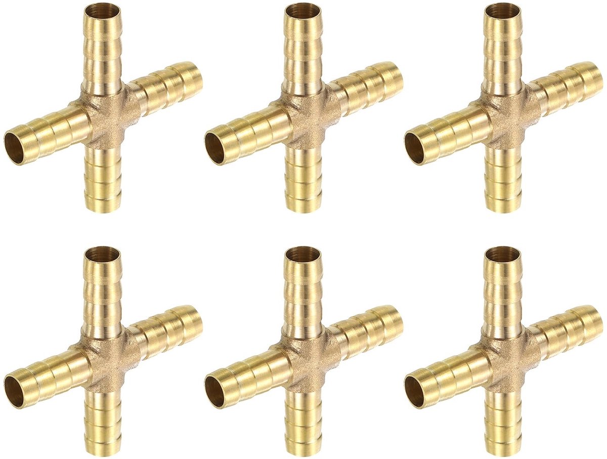 Seb2 - 4 Way Tube Screw Connection - Messing Hose Connector - Geel - Geschikt voor Water, Brandstof en Lucht - Duurzaam en Corrosiebestendig