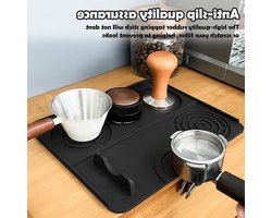 3-in-1 Koffie Accessoires Set, Tamper Mat met Borstel, Zwarte Siliconen Espresso Container, Vaatwasserbestendig, Antislip, Barista Kwaliteit, Perfect voor Thuisgebruik