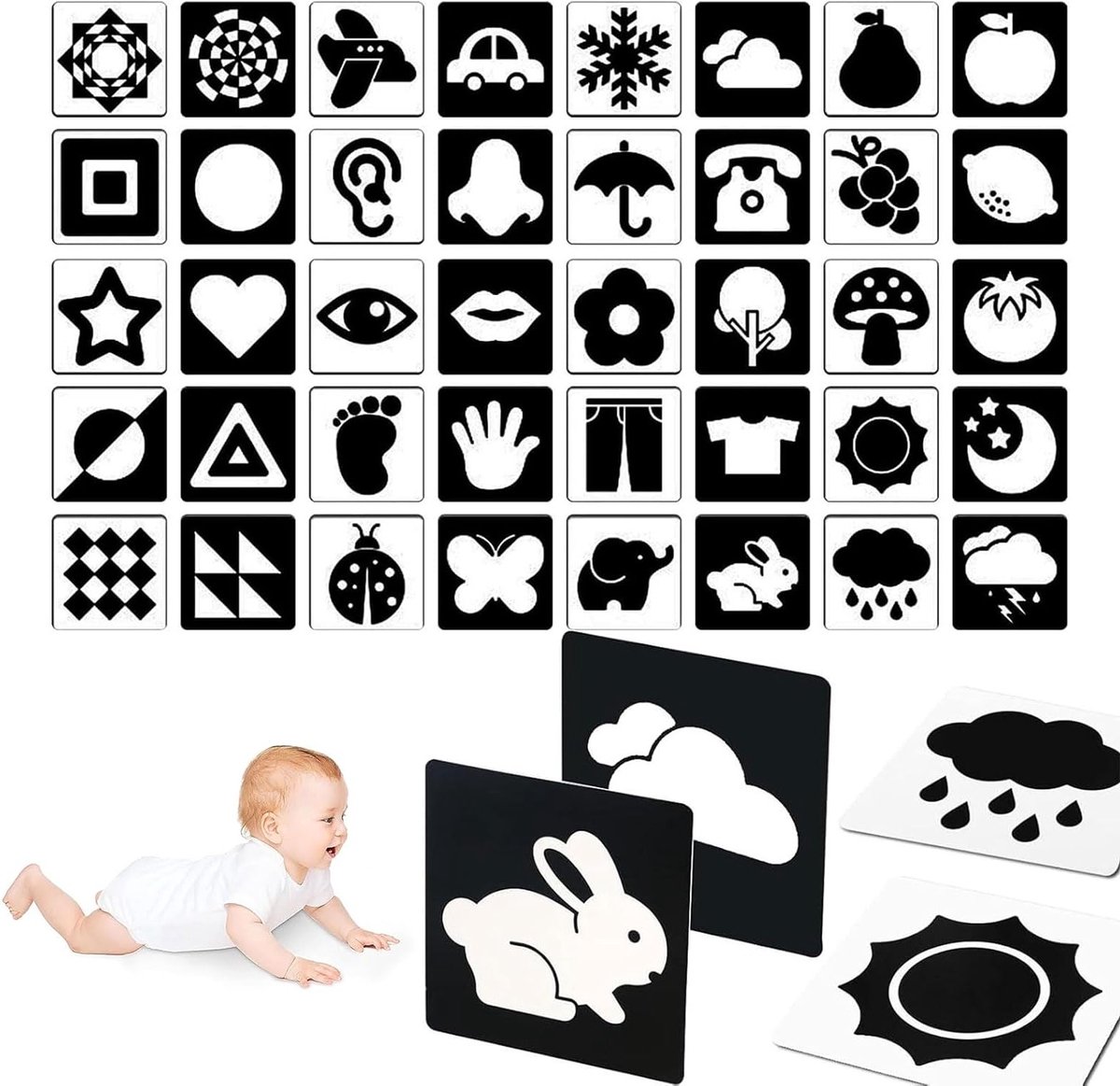 20 Stuks Flashcards voor Kinderen, Zwart-Wit Hoge Contrast Cognitieve Kaarten voor Baby's, Visuele Stimulatie Speelgoed, Educatief Cadeau voor 0-3 Maanden — cadeau in Spellen & Speelgoed - foto 3