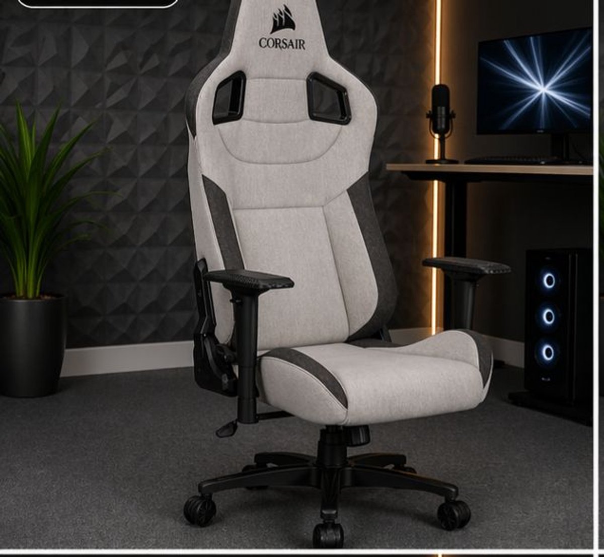 Gaming stoel ergonomisch verstelbaar ademende stof met 4D armleuningen en lendenkussen 38 x 69 x 88 cm grijs wit – Vermissen
