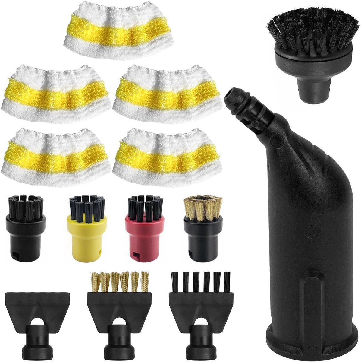 Set van 14 accessoires voor stoomreinigers, inclusief verlengnozzle, ronde borstel, voegenborstel, microvezeldoeken en schraper voor optimale reiniging en gebruiksgemak
