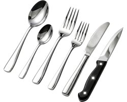 HI NATURE™ Bestekset 6 Persoons (36-delig) Zilver | Bestek, Lepels, Messen, Vorken, Steakmessen - Vaatwasserbestendig | Hoogwaardige Roestvrij Staal / RVS