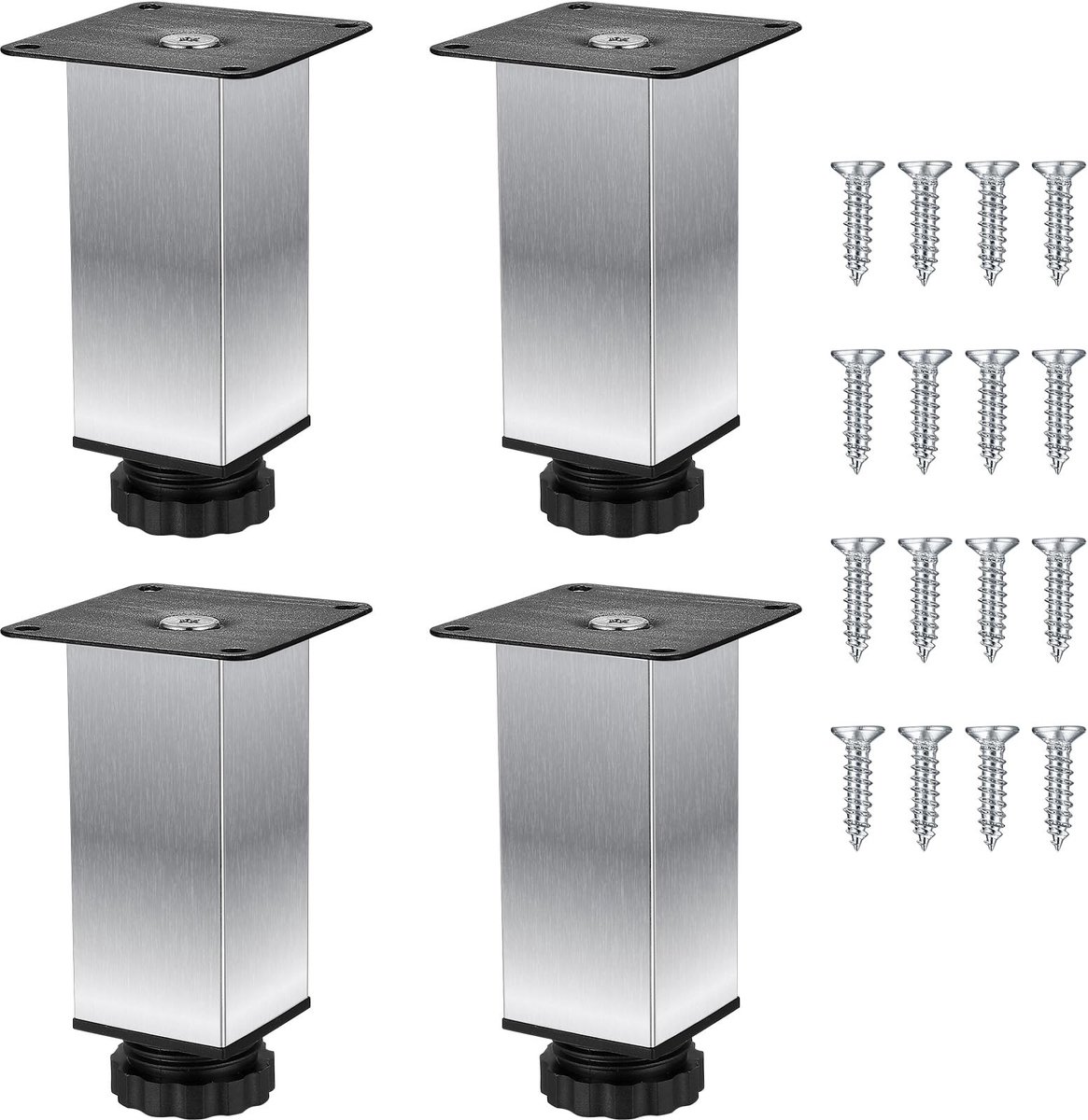 Winkel1 - Furniture Legs - Verstelbaar - Hoogwaardige kwaliteit - 100mm - Stalen meubelpoot - Geschikt voor diverse meubels - Inclusief 16 schroeven