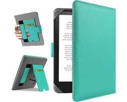 Universele leren beschermhoes voor 6.8'' eReaders zoals Paperwhite, Pocketbook en Kobo Clara HD, cyan kleur, optimale bescherming en stijl