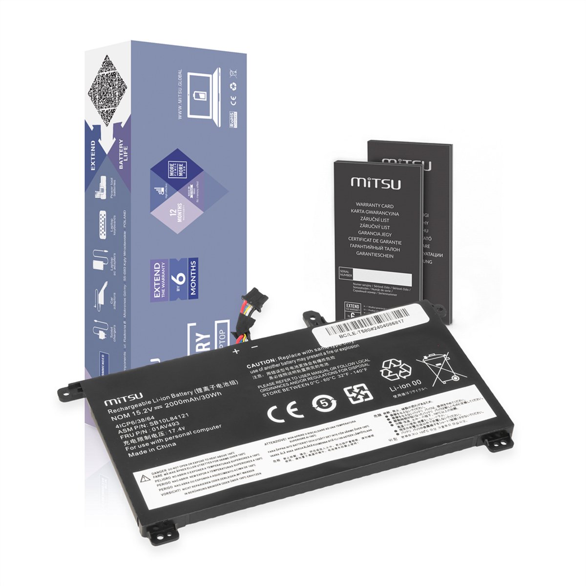 Mitsu - Lenovo ThinkPad Batterij - SB10L84122 - Li-Ion - Voor T570/T580/P51S