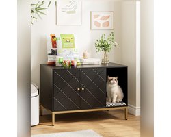HEZIVO® Kattenbak Ombouw - Kattenkast - Kast voor Katten - Kattenhuis - Zwart