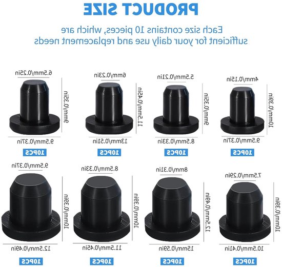 Siliconen Rubber Stoppers en Caps voor Ronde Gaten, Geschikt voor 4-9.5 mm Binnenmaat, Zwart Rubber voor Diverse Toepassingen van Merkloos — afbeelding 5
