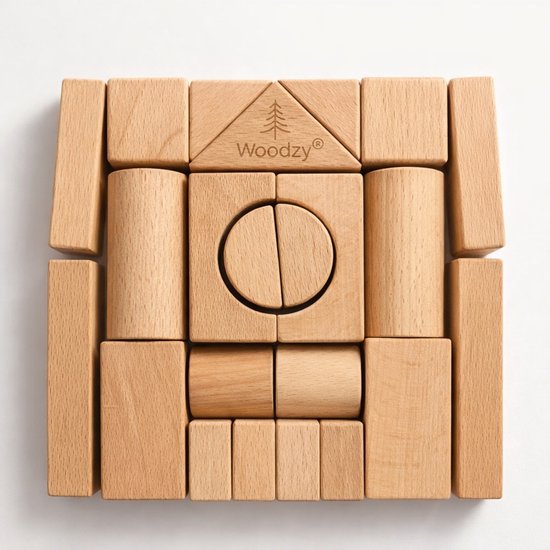 Woodzy Houten Blokkenset 23 Delig - FSC Gecertificeerd - Educatief Speelgoed - Naturel Hout - Voor Peuters & Kinderen - Cadeau van Merkloos — afbeelding 3