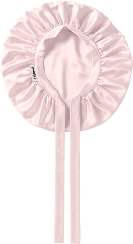 Roze satijnen slaapmuts met striklint.