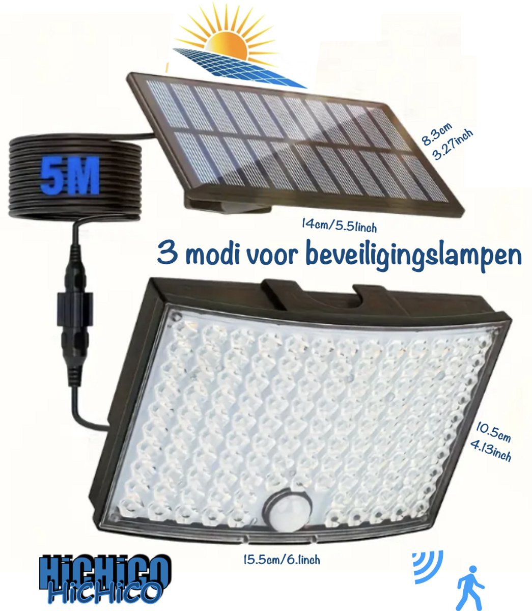 HiCHiCO® Tuin wandlampen - Solar Buitenlamp met Bewegingssensor - wandverlichting, 3 modi voor beveiligingslampen - Tuinverlichting - Wandlamp Buiten
