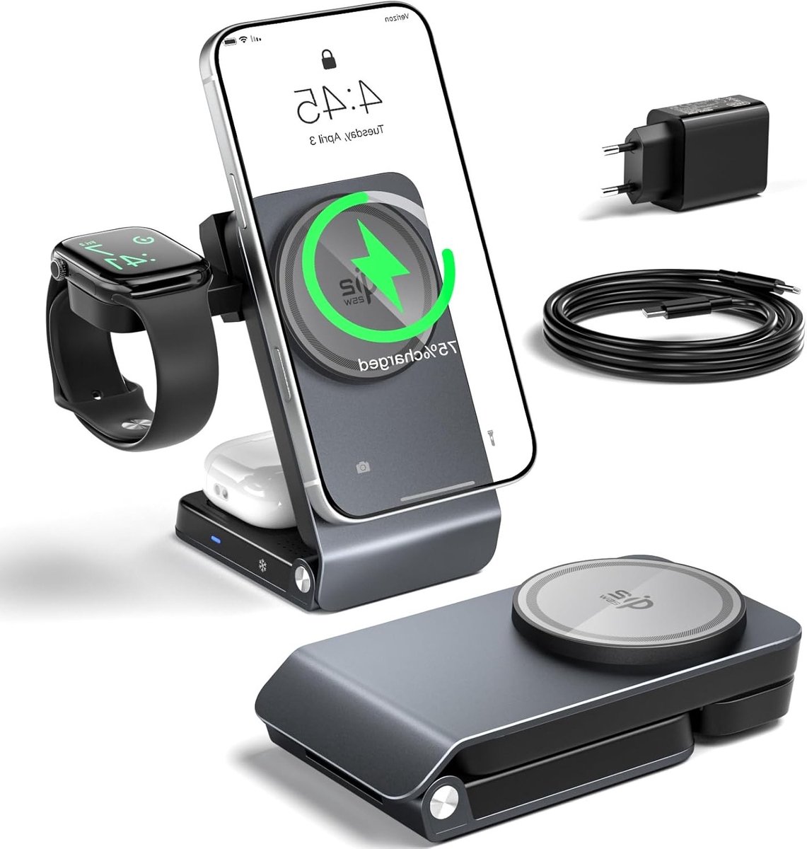 Oplaadstation voor Mobiele Telefoons, Geschikt voor Apple Watch en iPhone met Qi 25W en TEC Koeling
