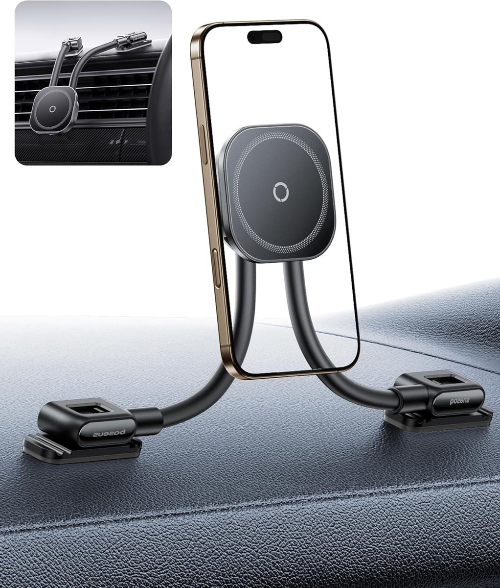 Universele Magnetische Telefoonhouder voor Auto met 2 Flexibele Armen, Compatibel met iPhone en Samsung, Ideaal voor Navigatie en Handsfree Gebruik