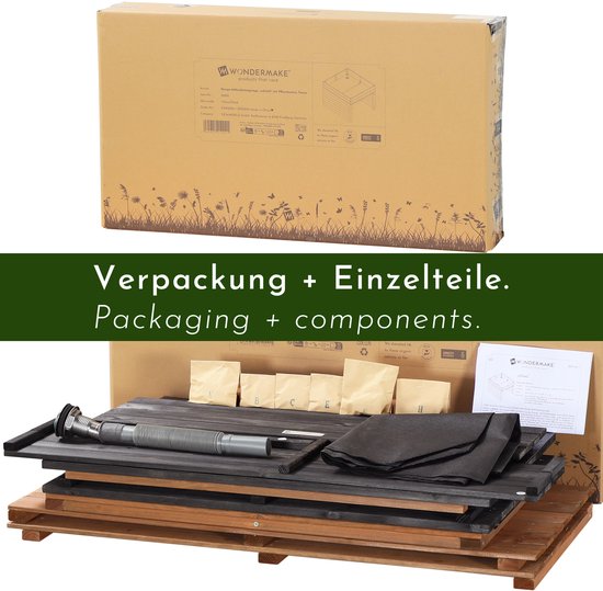 WONDERMAKE® Grote design robotmaaiergarage XXL universeel met waterafvoer, houten plantenbak, robotmaaieroverkapping, carport, robotgarage met plat dak, 78,5 x 96 x 57 cm, bruinzwart — afbeelding 5