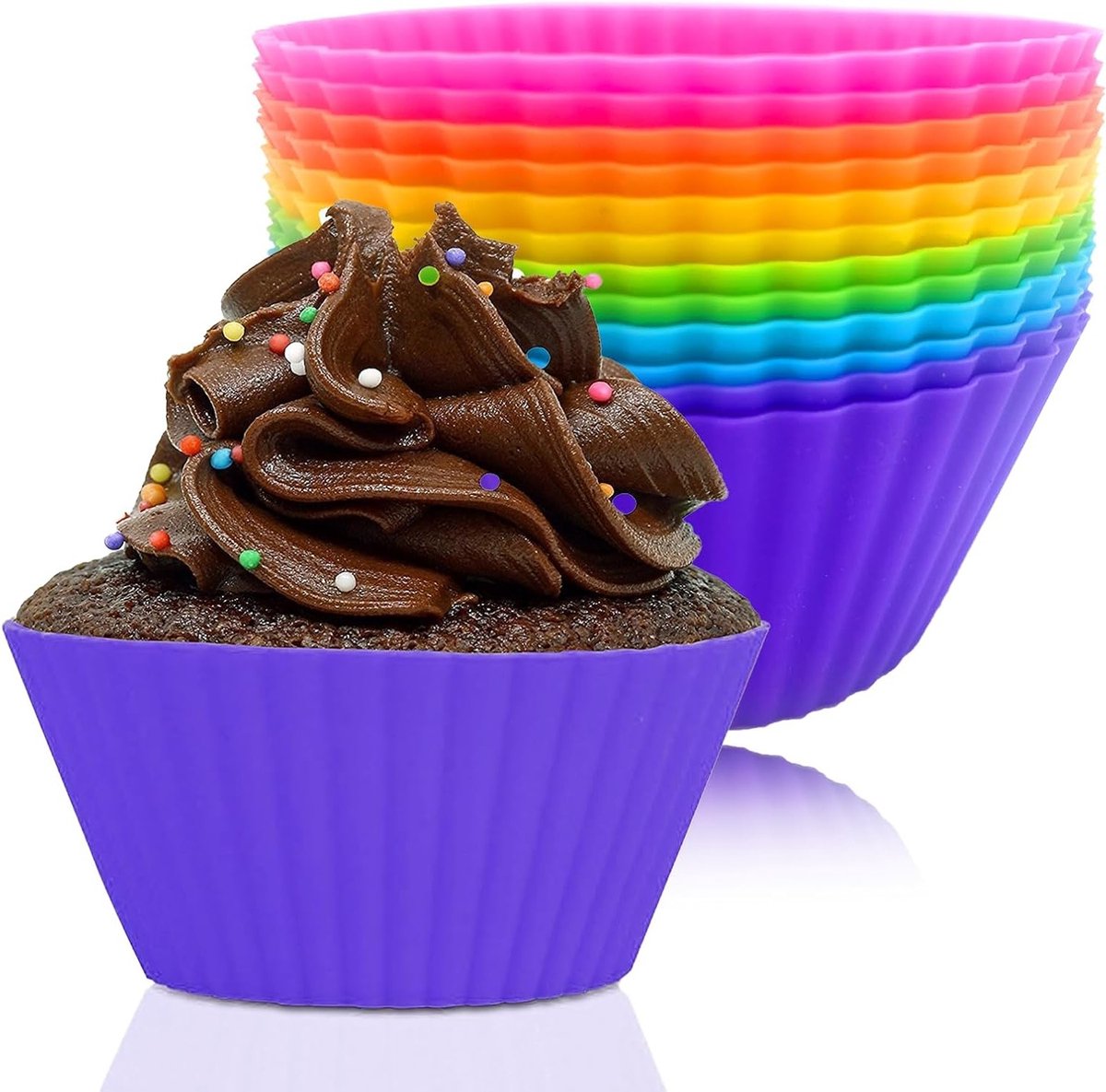 Set van 12 Herbruikbare Siliconen Muffinvormen, Rond, Antiaanbaklaag, Ideaal voor Cupcakes, Taart en Pudding, Multikleurige Bakaccessoires
