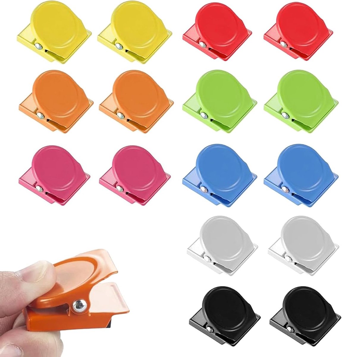 16 Stuks Magnetische Clips - Kleurige Metalen Magneten met Klem voor Koelkast, Bureau en Keuken