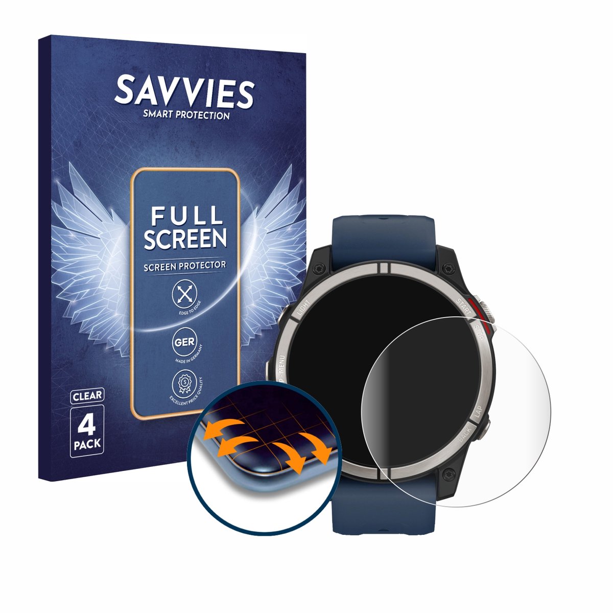 Savvies - Screenprotector voor Garmin quatix 7 - Folie Beschermfolie transparant volledig dekking 4 Stuks