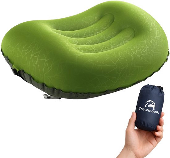Travelhawk Reiskussen - Kampeer Kussen Opblaasbaar - Lichtgewicht En Snel Opblaasbaar - Groen