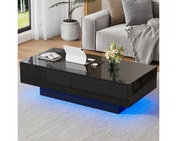 MODENUIT Salontafel - 2 Lades En LED-Verlichting - Voor Woonkamer - Hoogglans Zwart Spaanplaat - 115x55x34 cm