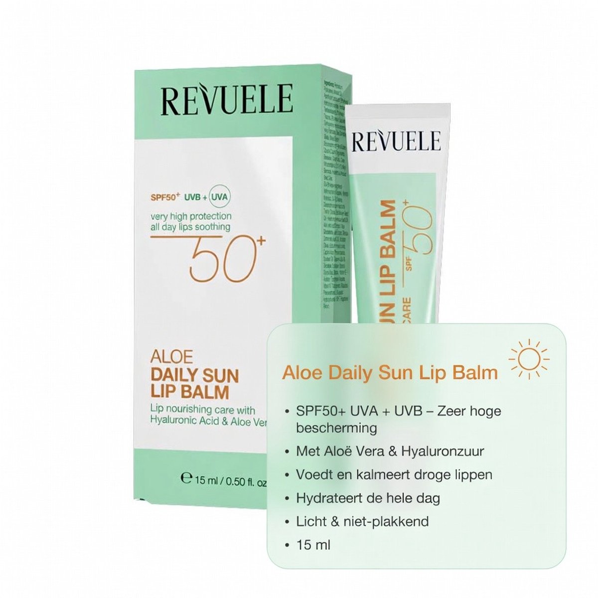 Revuele Aloe daily sun lipbalm SPF50 -uvb+ Uva - 15 ml