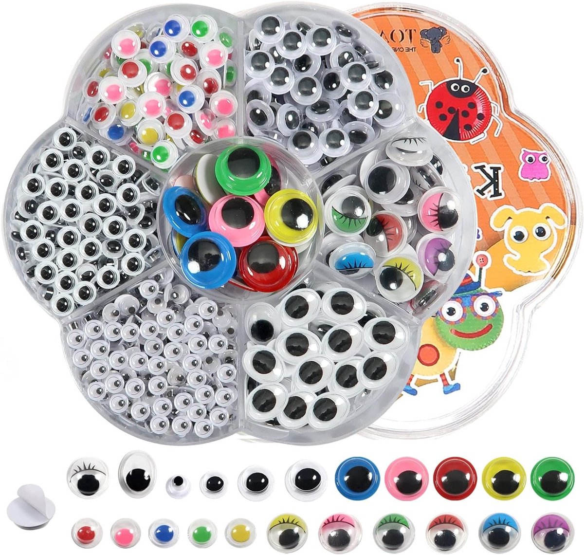 770 Stuks Zelfklevende Wedge-Ogen in Rond en Ovaal voor Scrapbooking en Creatieve Kunstprojecten, Kleur: Zwart, Wit en Kleurrijk