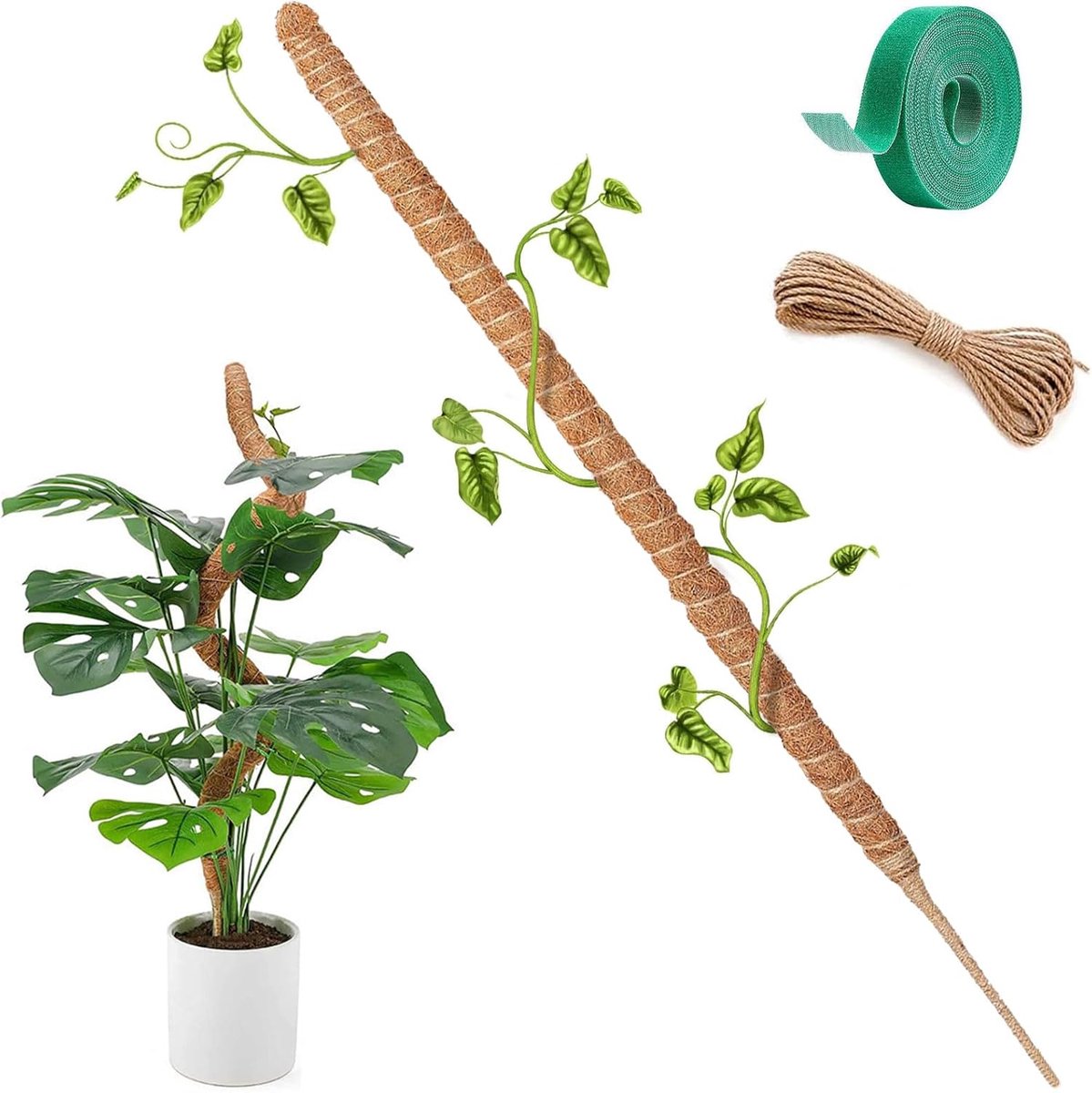 Herfst Klimsteunstang 120 cm - Flexibele Mosstok - Kokosstok voor Monstera - 4 m Vaste Touw - Natuurlijke Kokosvezel Mosstok