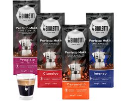 Bialetti Perfetto Moka Gemalen Koffie Proefpakket - 4 x 250 gram - Classico, Intenso, Delicato en Caramello