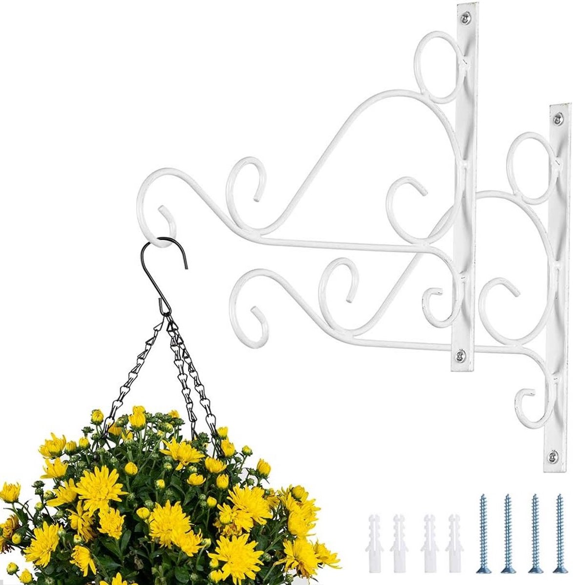 2 Stuks Witte Metalen Hangende Mand Beugels - IJzeren Wandmontage voor Tuinaccessoires, Voederhuisjes en Plantenbakken